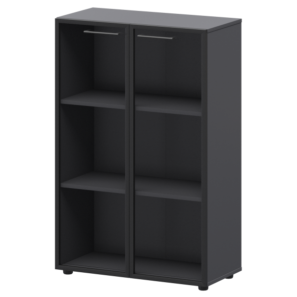 Шкаф средний со стеклом в ал. рамке Кортез СМШ38RS 792x380x1190 (Графит)
