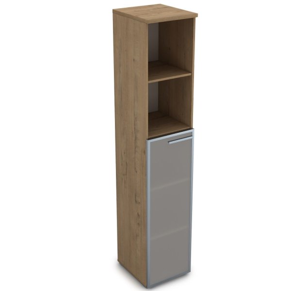9ПП.005.15 Пенал высокий со стеклом и открытой полкой (400x450x2045), правый (Teakwood)